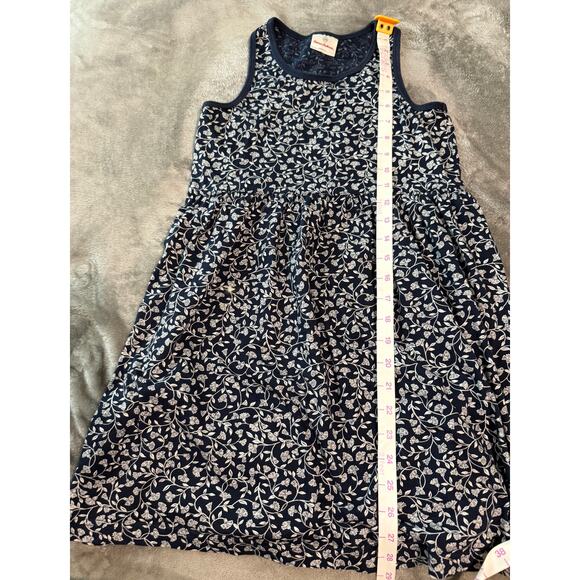 Hanna Andersson Size 8 Navy Blue Sleeveless‎ Knee Length Floral Razorback Dress - Picture 6 of 7